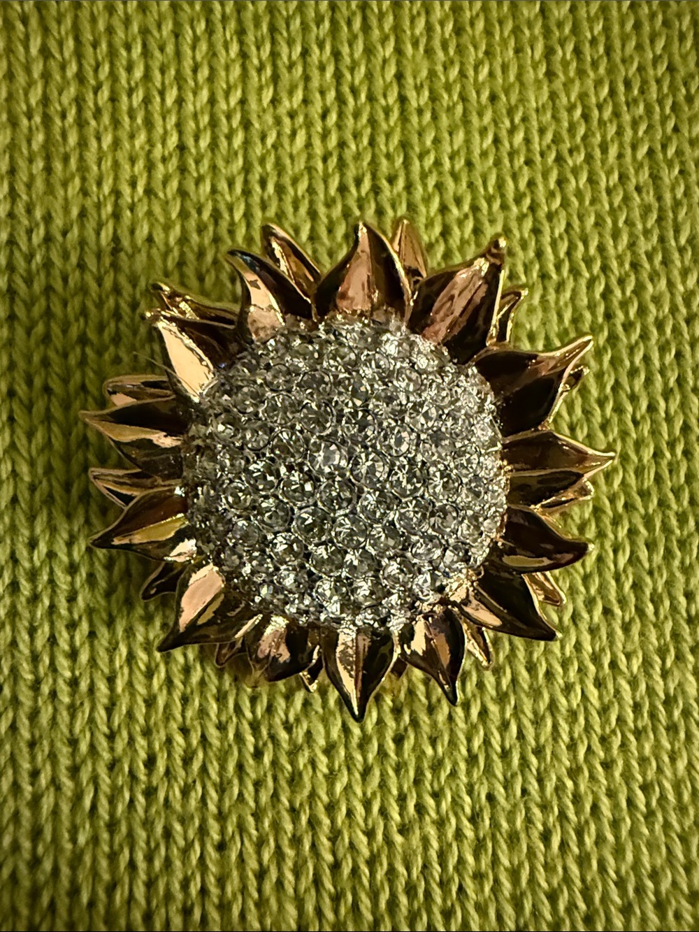 Vintage Carolee Sparkling Sunflower Brooch - Gold Petals with Crystal Center